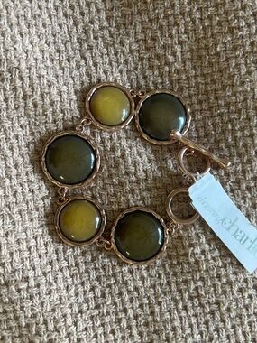 Charming Charlie Green and Yellow Round Cabochon Link Bracelet